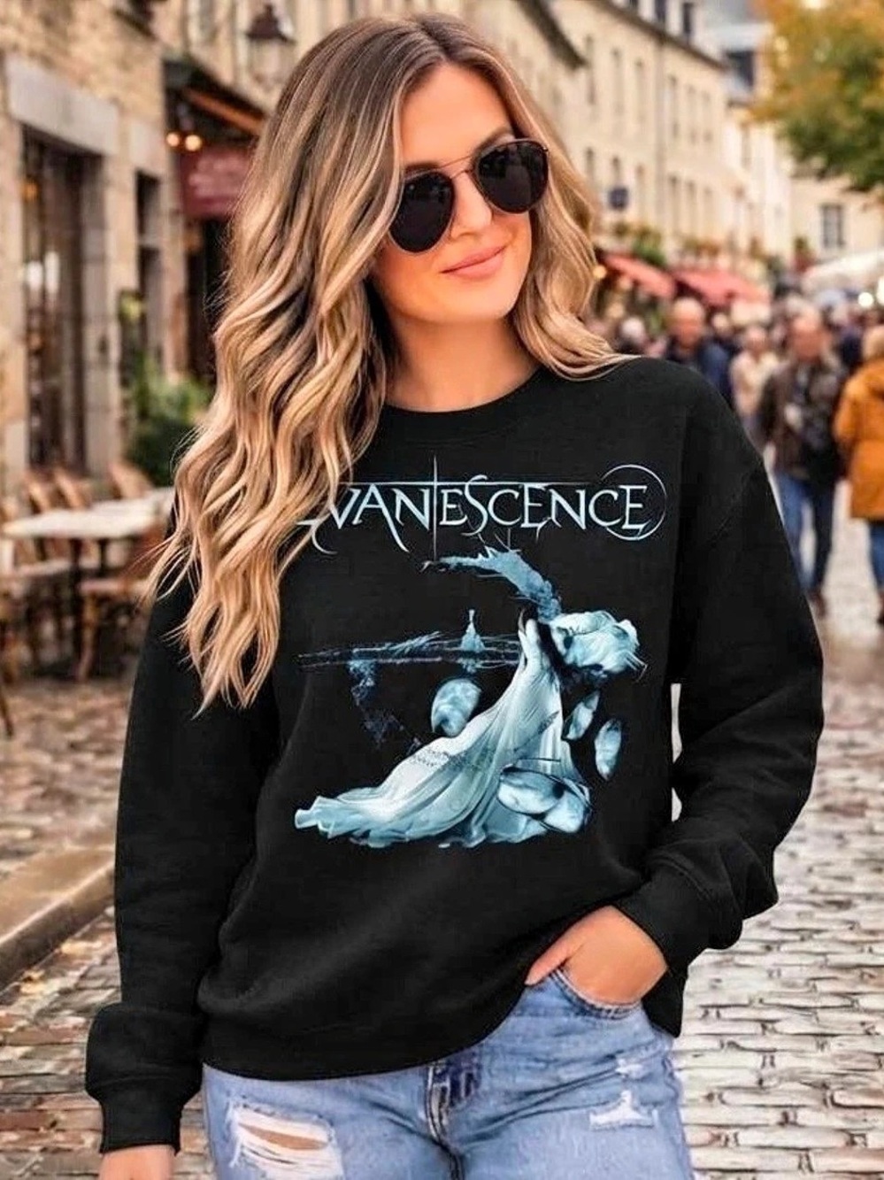Evanescence Fallen Rock Band Black Sweatshirt Unisex Fallen Album Crewneck Jumpe